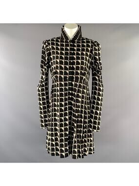 HANOUT Size M Black White Geometric Long Sleeve Dress